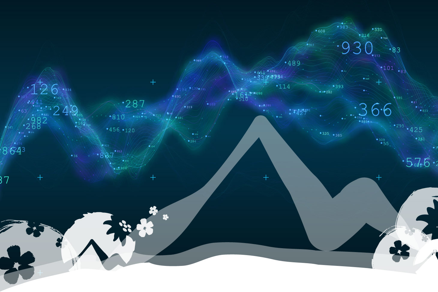 illustration imaginaire data scientifiques avec courbes et valeurs