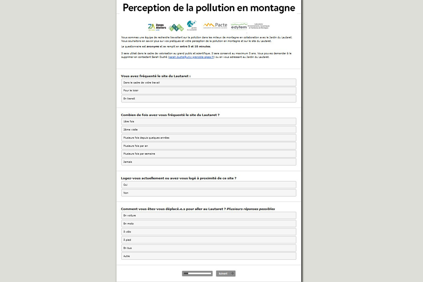 Questionnaire laboratoire PACTE - Sarah Duché