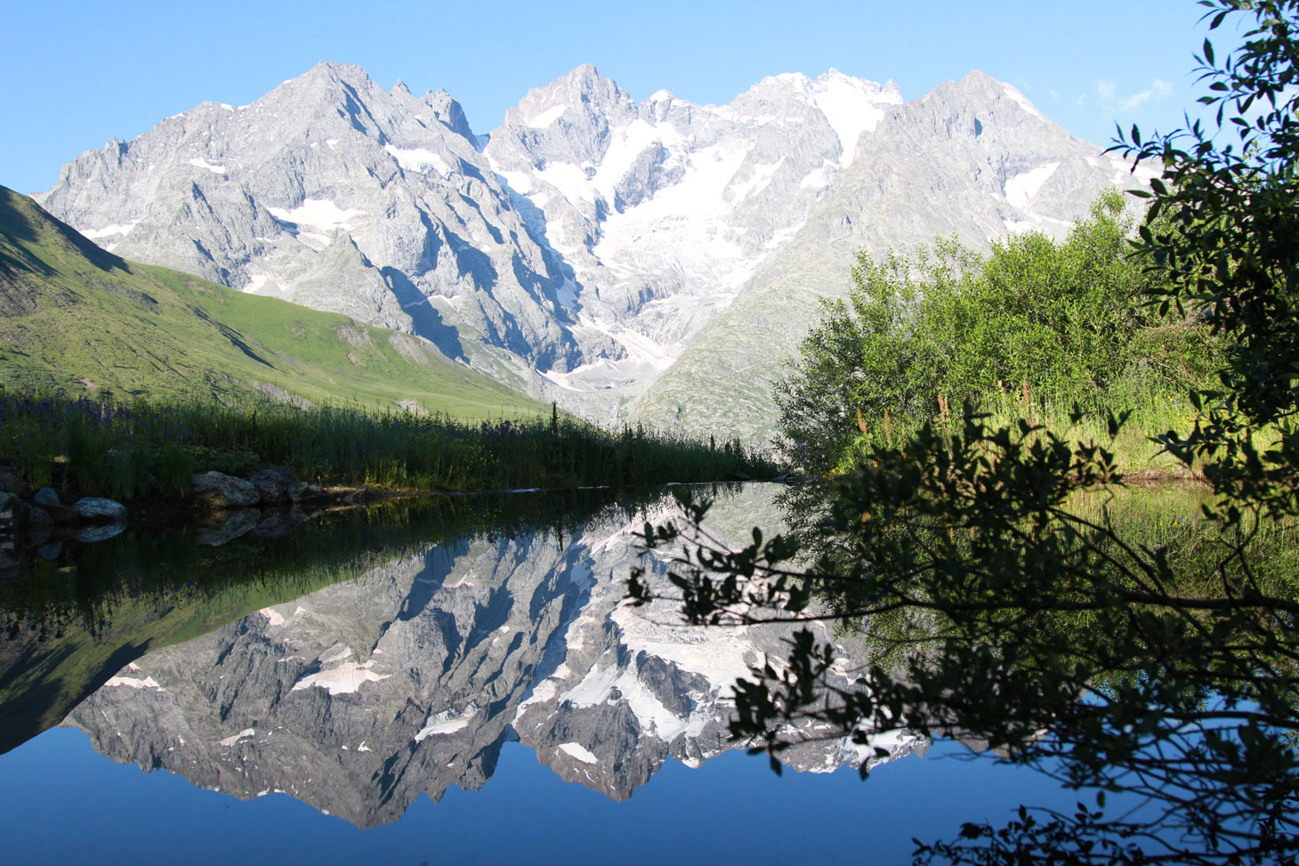 Vue depuis l'étang du jardin du Lautaret